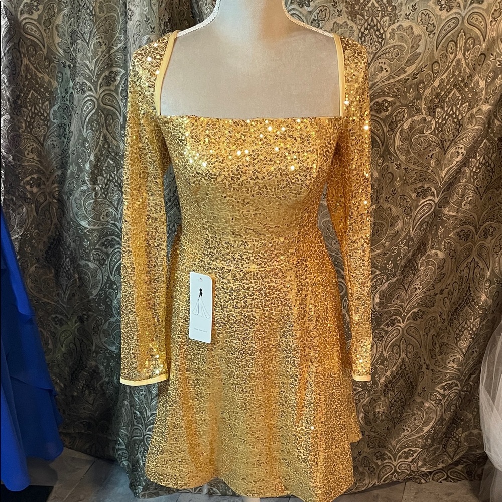 Elegant Gold Long Sleeve Dress size 10